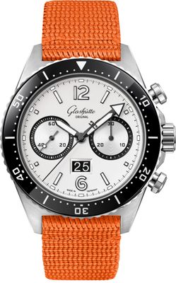 Glashütte Original SeaQ Chronograph "Panda" on Orange Canvas Strap 1-37-23-03-80-34