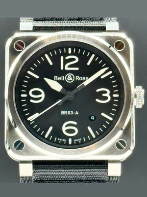 Bell & Ross BR03A-BL-ST/SRB Auto Black Steel Canvas Band